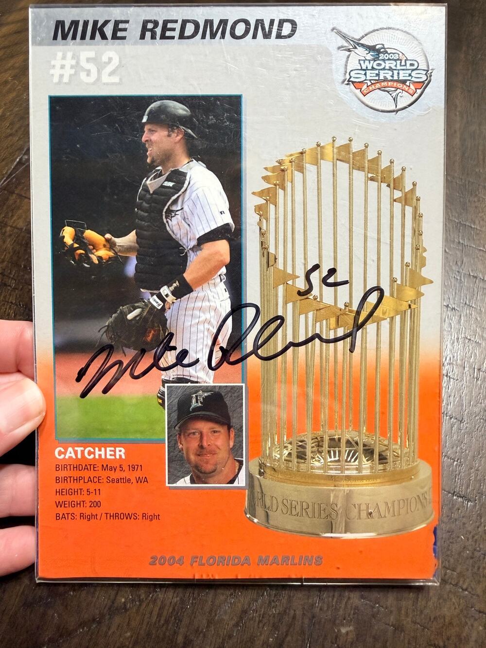 Mike Redmond Signed 2004 Florida Marlins 2003 World Series Champions Plaque Auto